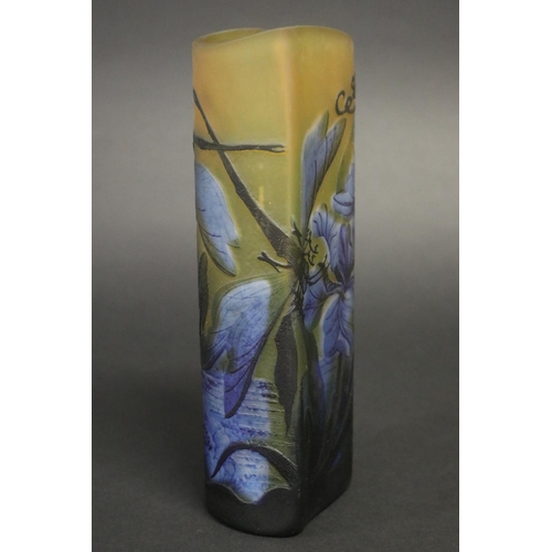 341 - Galle style blue & yellow dragonfly vase, approx 24cm H