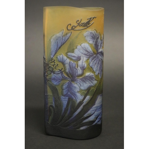 341 - Galle style blue & yellow dragonfly vase, approx 24cm H