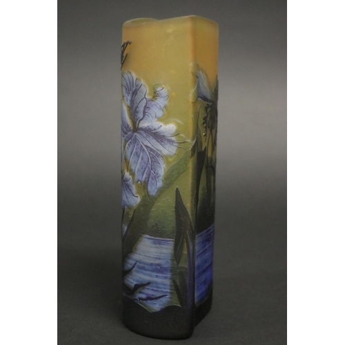 341 - Galle style blue & yellow dragonfly vase, approx 24cm H