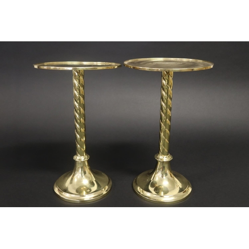 374 - Pair of church brass stands, with a twist support design, approx 30.5cm H