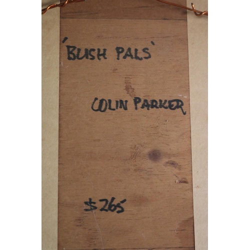 429 - Colin Parker, Bush Pals, oil on board, signed lower right, approx 23cm x 13cm