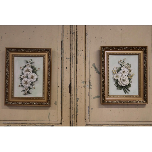 435 - Two framed porcelain sprays of flowers & foliage in high relief, approx 43 cm x 35 cm including fram... 