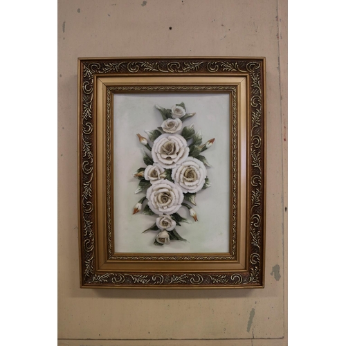 435 - Two framed porcelain sprays of flowers & foliage in high relief, approx 43 cm x 35 cm including fram... 