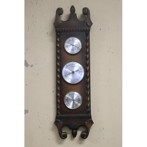 439 - German barometer combination in wooden case, approx 50cm H