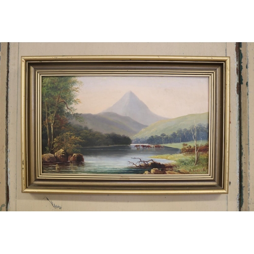 443 - J. Liddell Australia, two landscapes, untitled, oils on boards, signed lower right, 21 cm x 36 cm (2... 