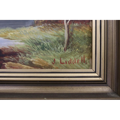 443 - J. Liddell Australia, two landscapes, untitled, oils on boards, signed lower right, 21 cm x 36 cm (2... 