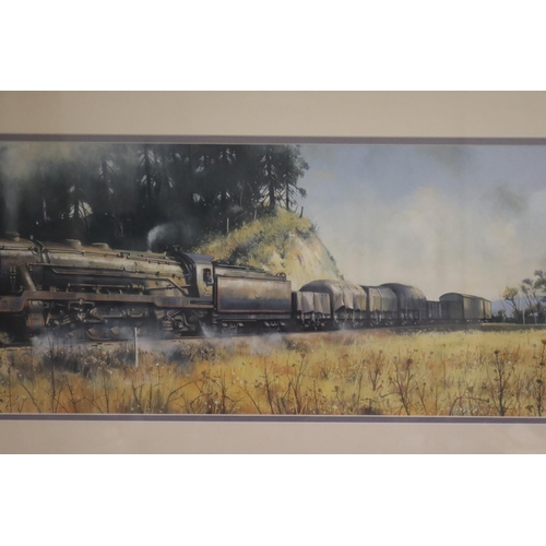 465 - Jefferson (Jeff) Rigby (1948-.) Australia, untitled, steam train, 23.5 cm x 69 cm , signed lower rig... 
