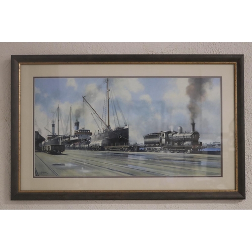 467 - Jefferson (Jeff) Rigby (1948-.) Australia, acrylic on board, Steam train at Port, signed and dated l... 
