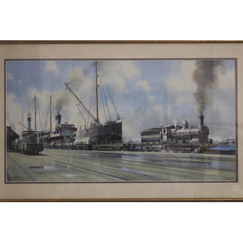 467 - Jefferson (Jeff) Rigby (1948-.) Australia, acrylic on board, Steam train at Port, signed and dated l... 