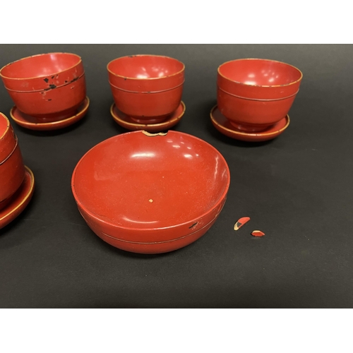 506 - The japanese  Edo period 1600-1868 Buddhist temple Kiyyaki or Zelokova wood bowls set of Five with l... 