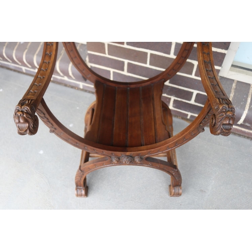 189 - Antique French Renaissance revival carved walnut X frame chair