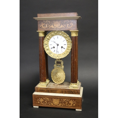 282 - Antique French Napoleon III portico mantle clock, has pendulum but no key, untested, (AF - missing p... 