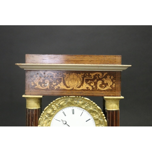 282 - Antique French Napoleon III portico mantle clock, has pendulum but no key, untested, (AF - missing p... 