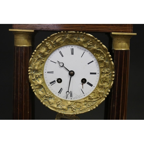 282 - Antique French Napoleon III portico mantle clock, has pendulum but no key, untested, (AF - missing p... 