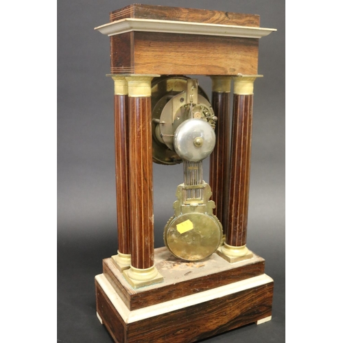 282 - Antique French Napoleon III portico mantle clock, has pendulum but no key, untested, (AF - missing p... 