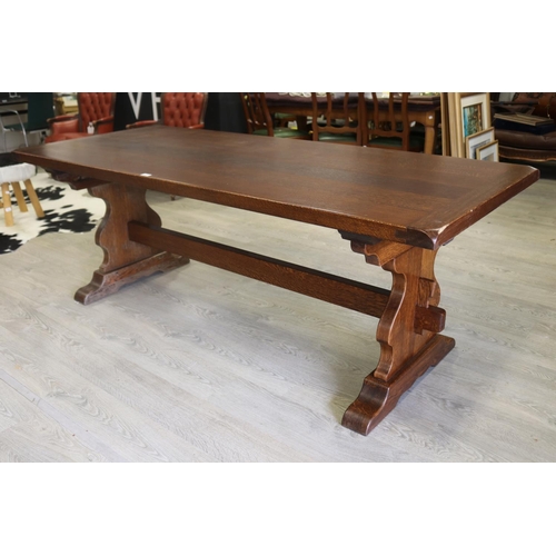 287 - French oak trestle table, approx 76cm H x 210cm W x 90cm D