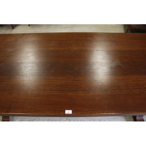 287 - French oak trestle table, approx 76cm H x 210cm W x 90cm D