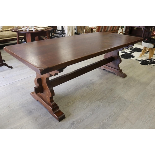 287 - French oak trestle table, approx 76cm H x 210cm W x 90cm D