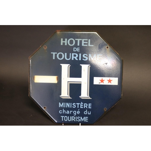 378 - Vintage French Enamel sign - Hotel de Touresme Ministere Charge du Tourisme, approx 42cm H x 42cm W