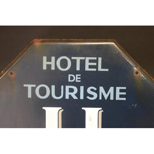 378 - Vintage French Enamel sign - Hotel de Touresme Ministere Charge du Tourisme, approx 42cm H x 42cm W