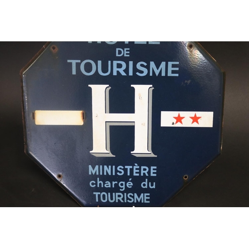 378 - Vintage French Enamel sign - Hotel de Touresme Ministere Charge du Tourisme, approx 42cm H x 42cm W