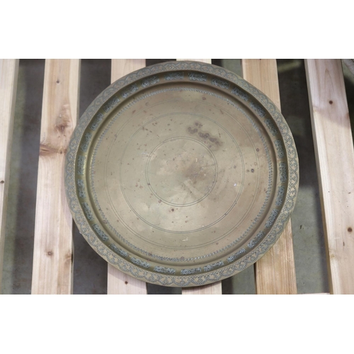 382 - Brass circular dish tray table top, approx 51cm Dia