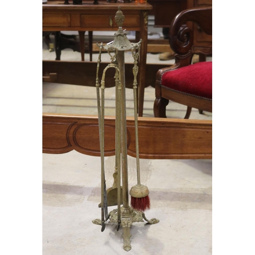 404 - French brass fire mantle set & stand