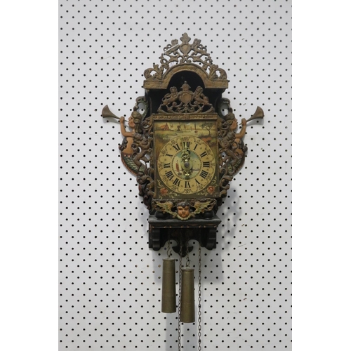 454 - Dutch Nu Elck Syn Sin wall clock, with a pair of rampant lions to either side of case, approx 46cm H... 