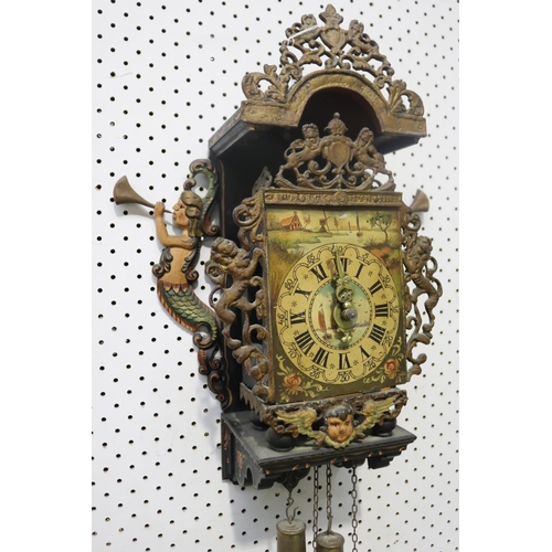 454 - Dutch Nu Elck Syn Sin wall clock, with a pair of rampant lions to either side of case, approx 46cm H... 