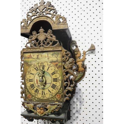 454 - Dutch Nu Elck Syn Sin wall clock, with a pair of rampant lions to either side of case, approx 46cm H... 