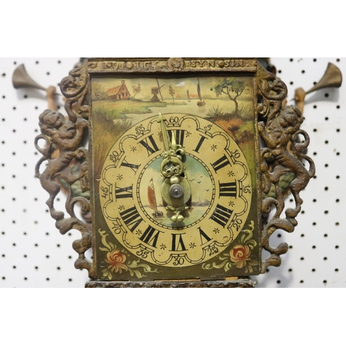 454 - Dutch Nu Elck Syn Sin wall clock, with a pair of rampant lions to either side of case, approx 46cm H... 