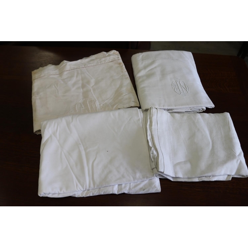 477 - Four Antique French linen bed sheets, please note no measurements will be provided for this lot (4)