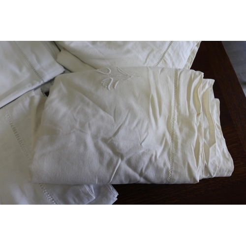 478 - Four Antique French linen bed sheets with initials, please note no measurements will be provided for... 