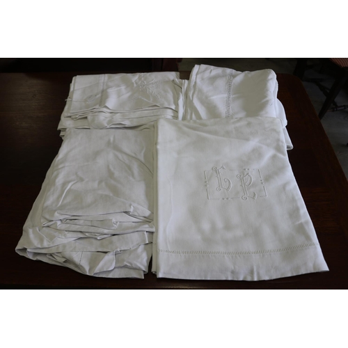 480 - Four Antique French linen bed sheets with initials, please note no measurements will be provided for... 
