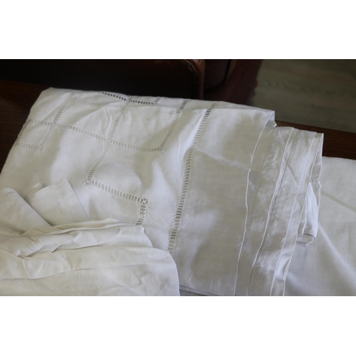 484 - Five Antique French linen bed sheets with initials, please note no measurements will be provided for... 
