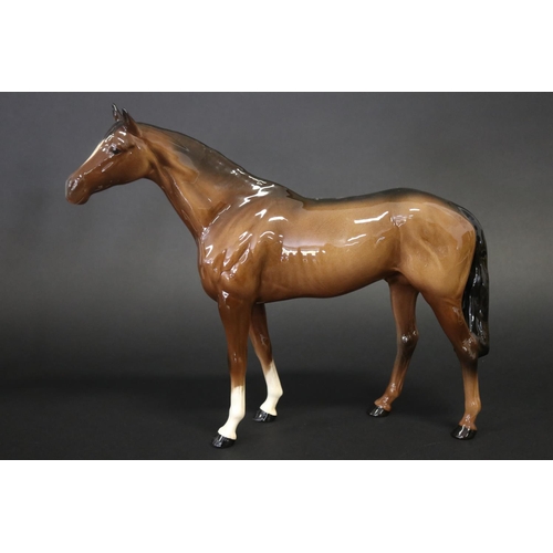 309 - Large Beswick brown glazed horse, marked to base, approx 30cm H x 35cm L