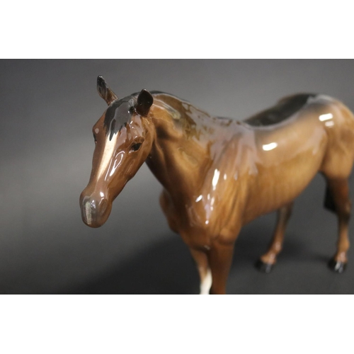 309 - Large Beswick brown glazed horse, marked to base, approx 30cm H x 35cm L