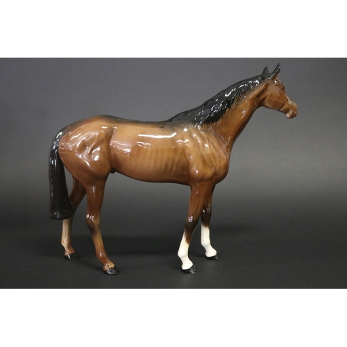 309 - Large Beswick brown glazed horse, marked to base, approx 30cm H x 35cm L