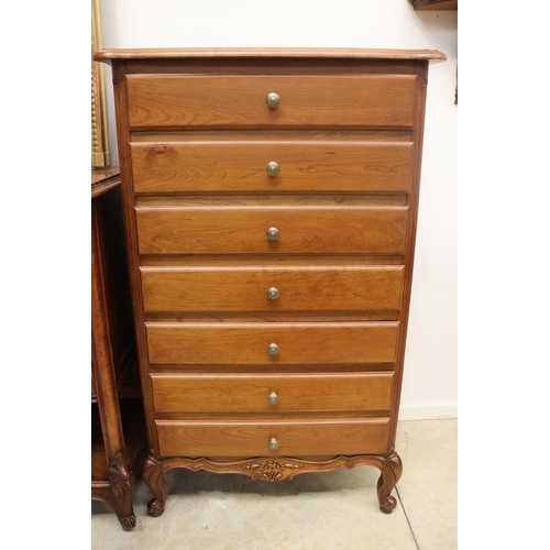 364 - French Louis XV style cherrywood chest of seven drawers, approx 132cm H x 80cm W x 48cm D