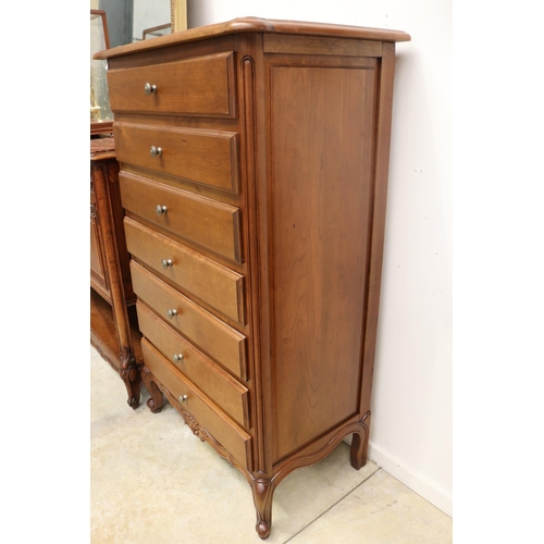 364 - French Louis XV style cherrywood chest of seven drawers, approx 132cm H x 80cm W x 48cm D