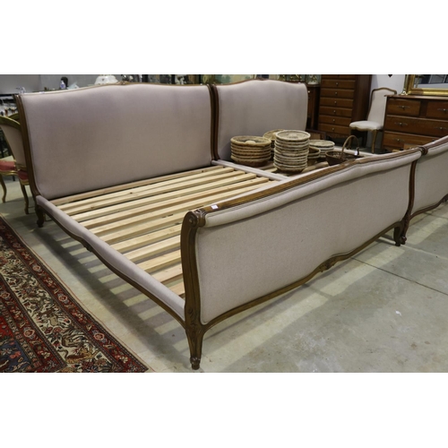 380 - French Louis XV style oak king size sleigh bed, with slats, approx 113cm h x 242cm L x 196cm W