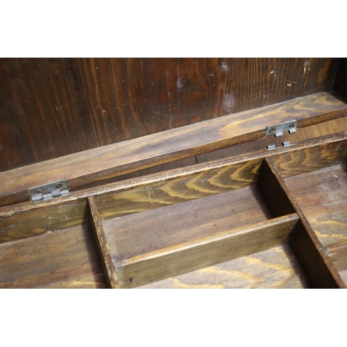 381 - Old French specimen wood box, missing pin for hinge, approx 13cm H x 42cm W x 27cm D