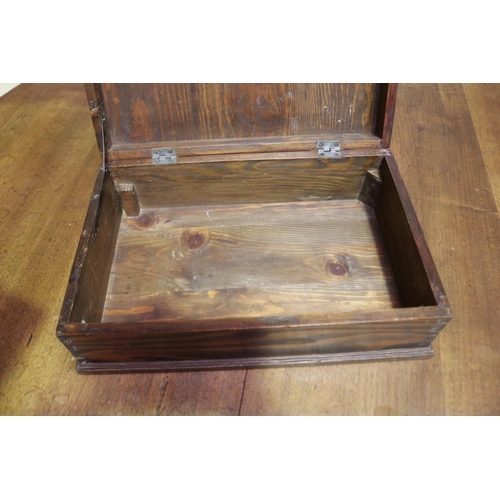 381 - Old French specimen wood box, missing pin for hinge, approx 13cm H x 42cm W x 27cm D