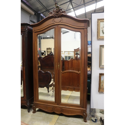 396 - Antique French Louis XV style walnut two door armoire, approx 250cm H x 128cm W x 56cm D