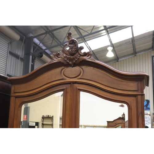 396 - Antique French Louis XV style walnut two door armoire, approx 250cm H x 128cm W x 56cm D