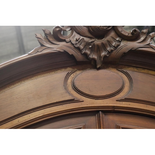 396 - Antique French Louis XV style walnut two door armoire, approx 250cm H x 128cm W x 56cm D