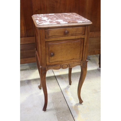 398 - Antique French Louis XV style marble topped nightstand, approx 83cm H