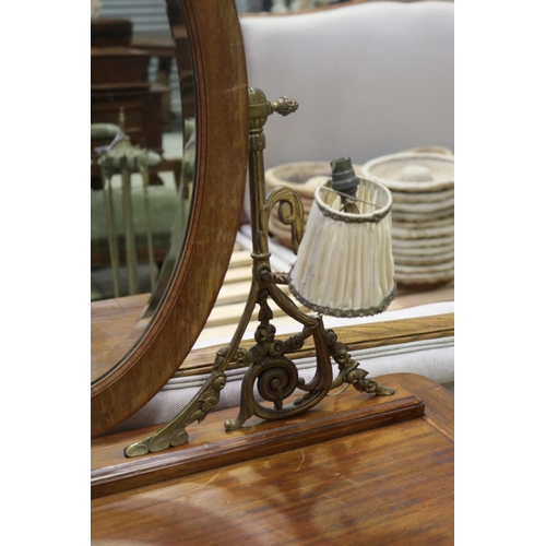 399 - Vintage two drawer French Dressing table, mirrored back gilt brass supports and fitted with two ligh... 