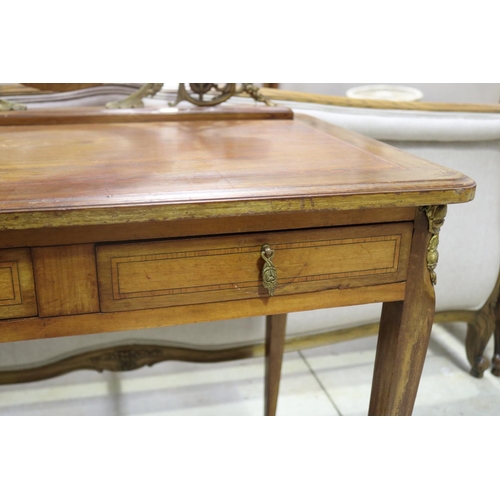 399 - Vintage two drawer French Dressing table, mirrored back gilt brass supports and fitted with two ligh... 