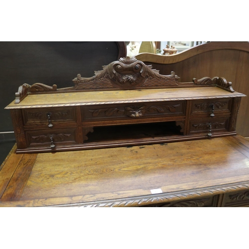 407 - Antique French carved oak Henri II desk, approx 122cm H x 130cm W x 66cm D